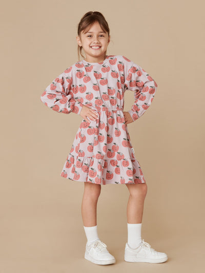 Apple Drop Shoulder Tuck Dress HB123W23 Long Sleeve Dress Huxbaby 