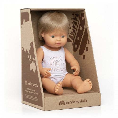 Baby Doll - Dark Blonde Caucasian Boy 38cm Doll Miniland 