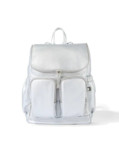 OiOi - Signature Nappy Backpack - Metallic Silver Dimple Faux Leather