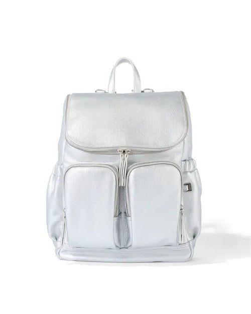 OiOi Signature Nappy Backpack - Metallic Silver Dimple Faux Leather