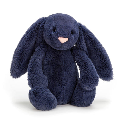 Bashful Navy Bunny Medium Soft Toy Jellycat Australia, a dark blue navy bunny with pink nose.