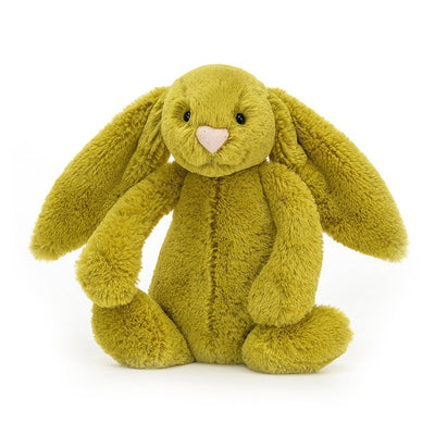 Bashful Zingy Bunny Medium Soft Toy Jellycat Australia, a lime green bunny with pink nose.