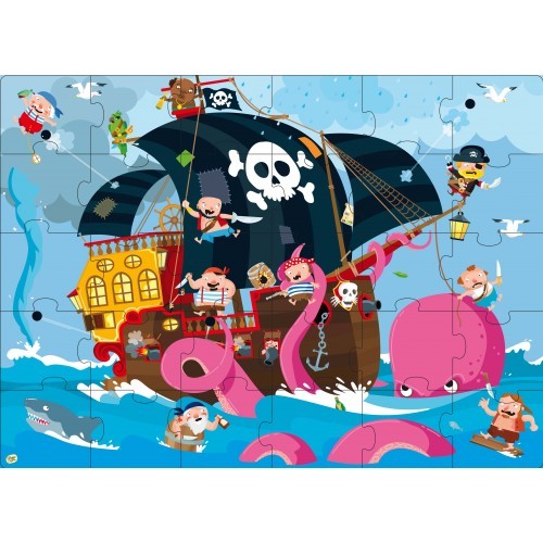 Book & Giant Puzzle - Pirates 30 Pcs Puzzle Sassi 