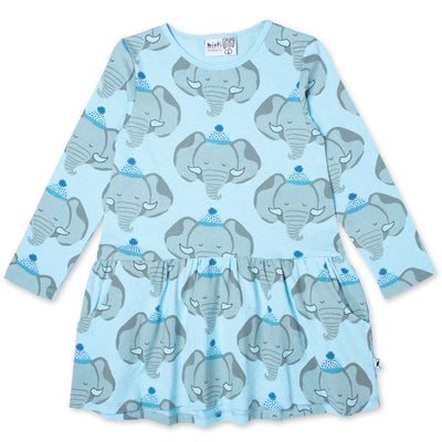 Brr Elephant Dress - Aqua Marle Long Sleeve Dress Minti 