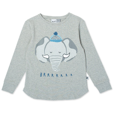 Brr Elephant Tee - Grey Marle Long Sleeve T-Shirt Minti 