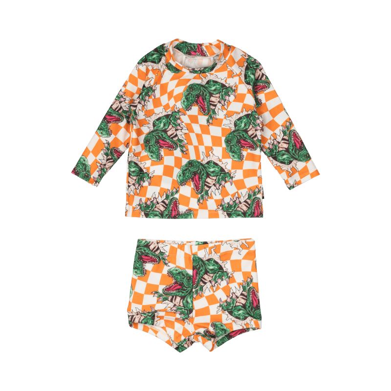 Checker Dino Baby LS Rashie Set Two-Piece Swimsuit Rock Your Baby 