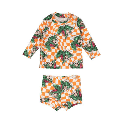 Checker Dino Baby LS Rashie Set Two-Piece Swimsuit Rock Your Baby 
