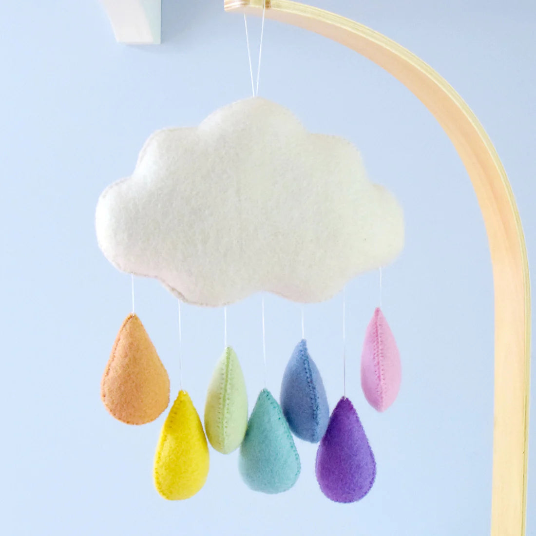 Cloud Nursery Mobile - Pastel Rainbow Raindrops Mobile Tara Treasures 