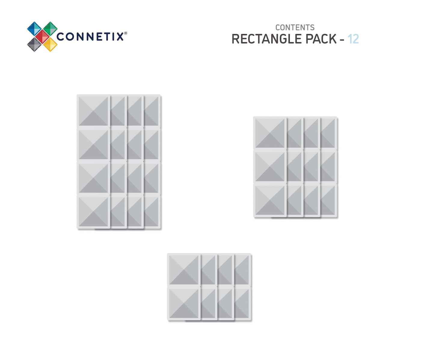 Connetix Tiles Clear Rectangle Pack 12pc Magnetic Play Connetix 