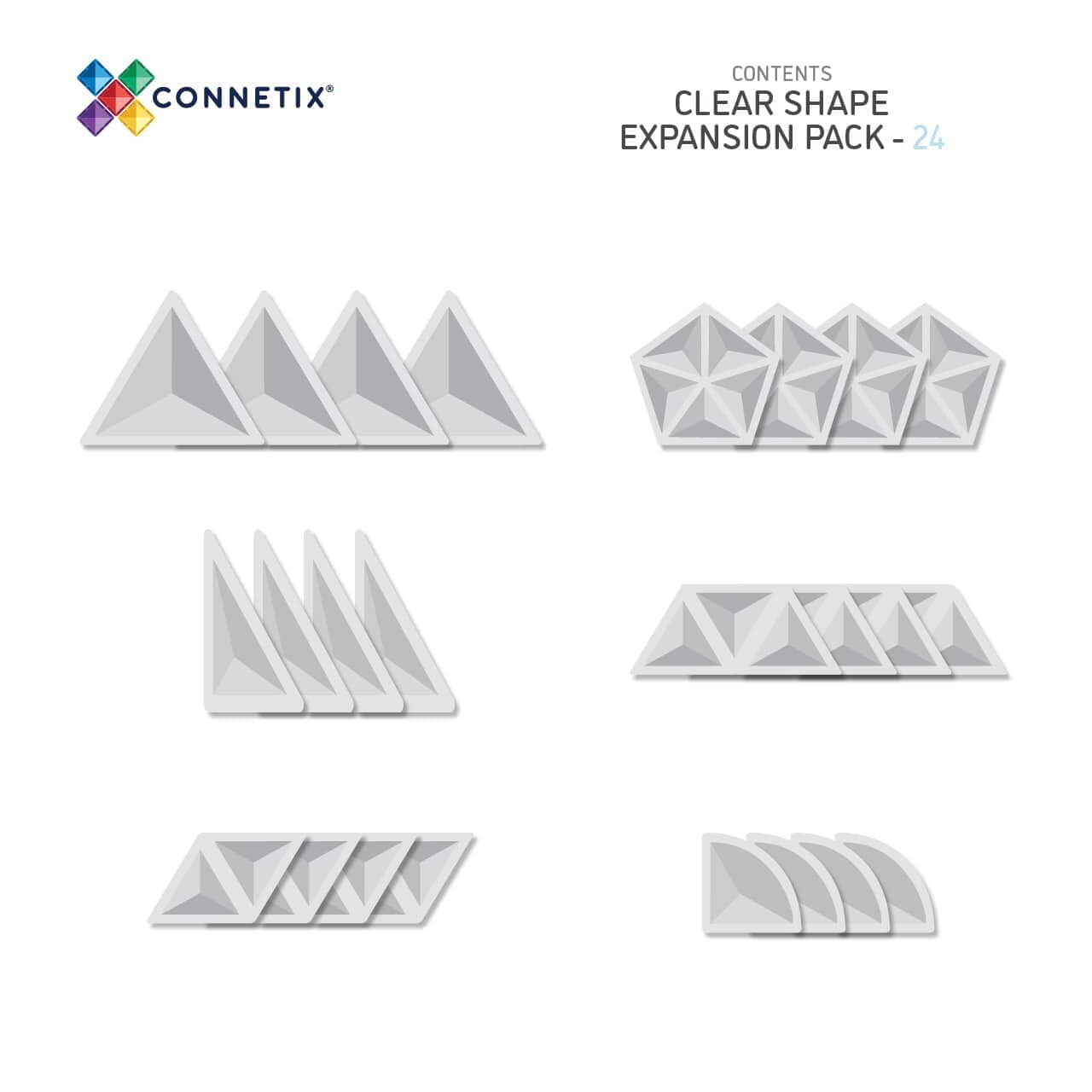 Connetix Tiles Clear Shape Expansion Pack 24pc Magnetic Play Connetix 