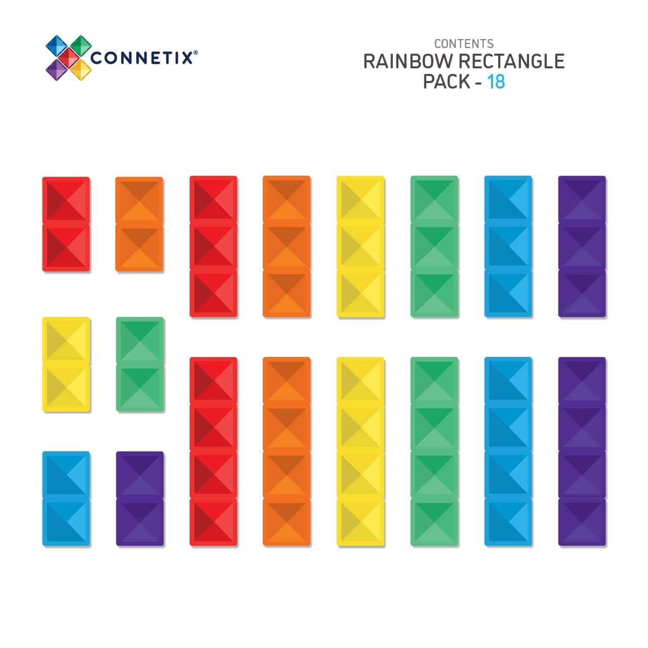 Connetix Tiles Rainbow Rectangle Pack 18pc Magnetic Play Connetix 