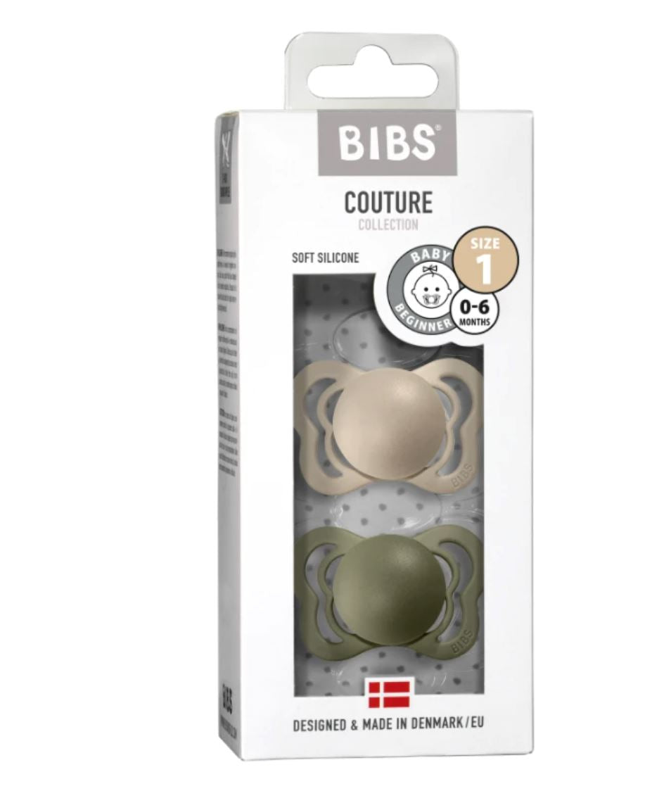 Couture Silicone Colour 2 Pk - Vanilla/Olive Dummies BIBS Dummies 