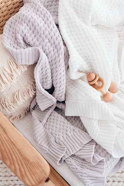 Diamond Knit Baby Blanket - White Blanket Snuggle Hunny Kids 