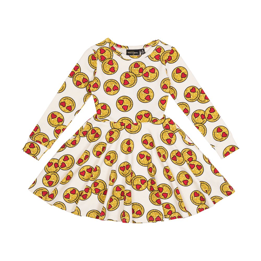 Emoji Ls Waisted Dress - Multi Long Sleeve Dress Rock Your Baby 