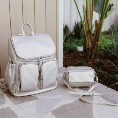 Faux Leather Backpack - Silver Dimple Backpacks OiOi 