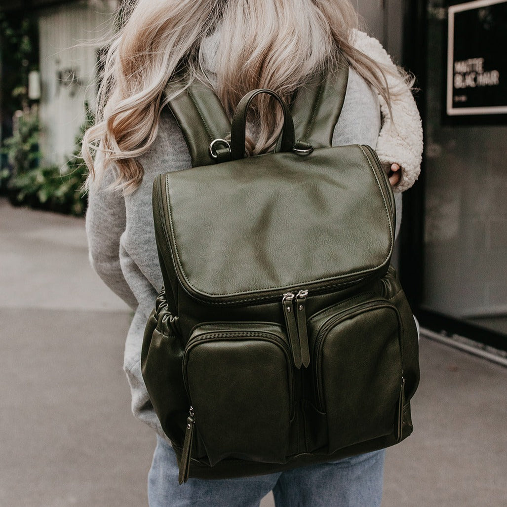 Faux Leather Nappy Backpack - Olive Backpack OiOi 
