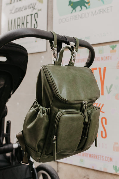 Faux Leather Nappy Backpack - Olive Backpack OiOi 