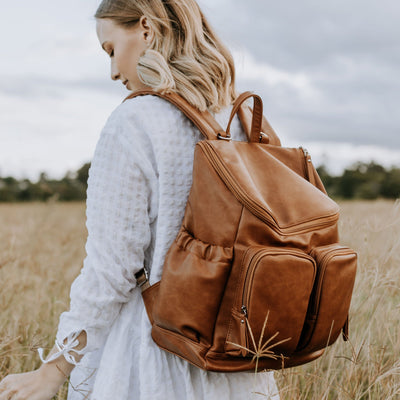 Faux Leather Nappy Backpack - Tan Backpack OiOi 
