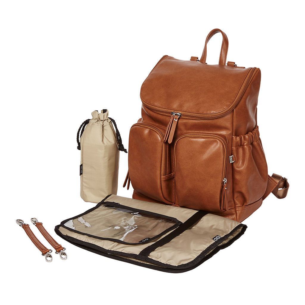 Faux Leather Nappy Backpack - Tan Backpack OiOi 
