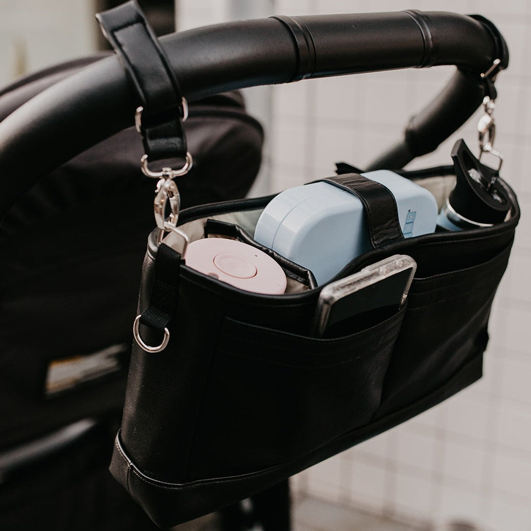 Faux Leather Stroller Organiser/Pram Caddy - Black Bags OiOi 