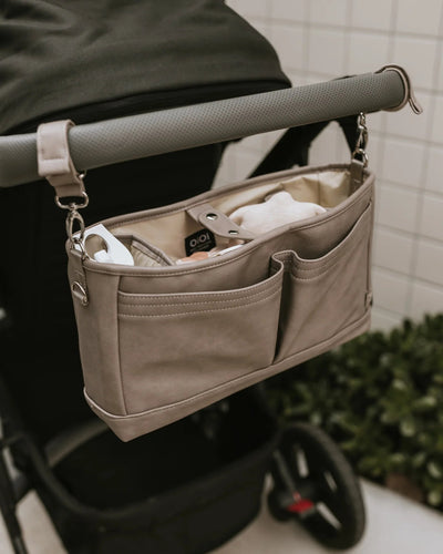 Faux Leather Stroller Organiser/Pram Caddy - Taupe Bags OiOi 