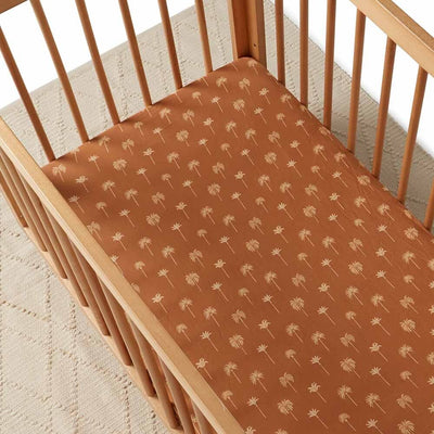 Fitted Cot Sheet - Bronze Palm Cot Sheet Snuggle Hunny Kids 