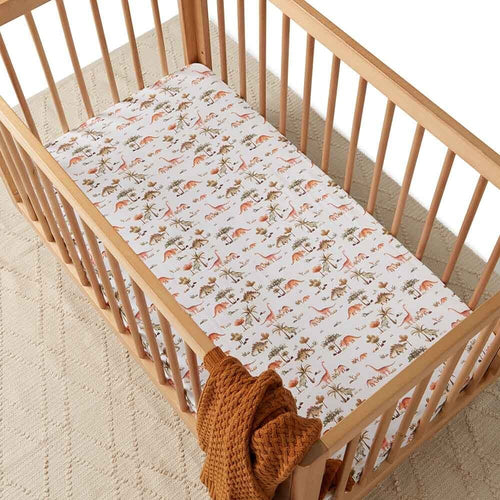 Snuggle Hunny - Organic Fitted Cot Sheet - Dino