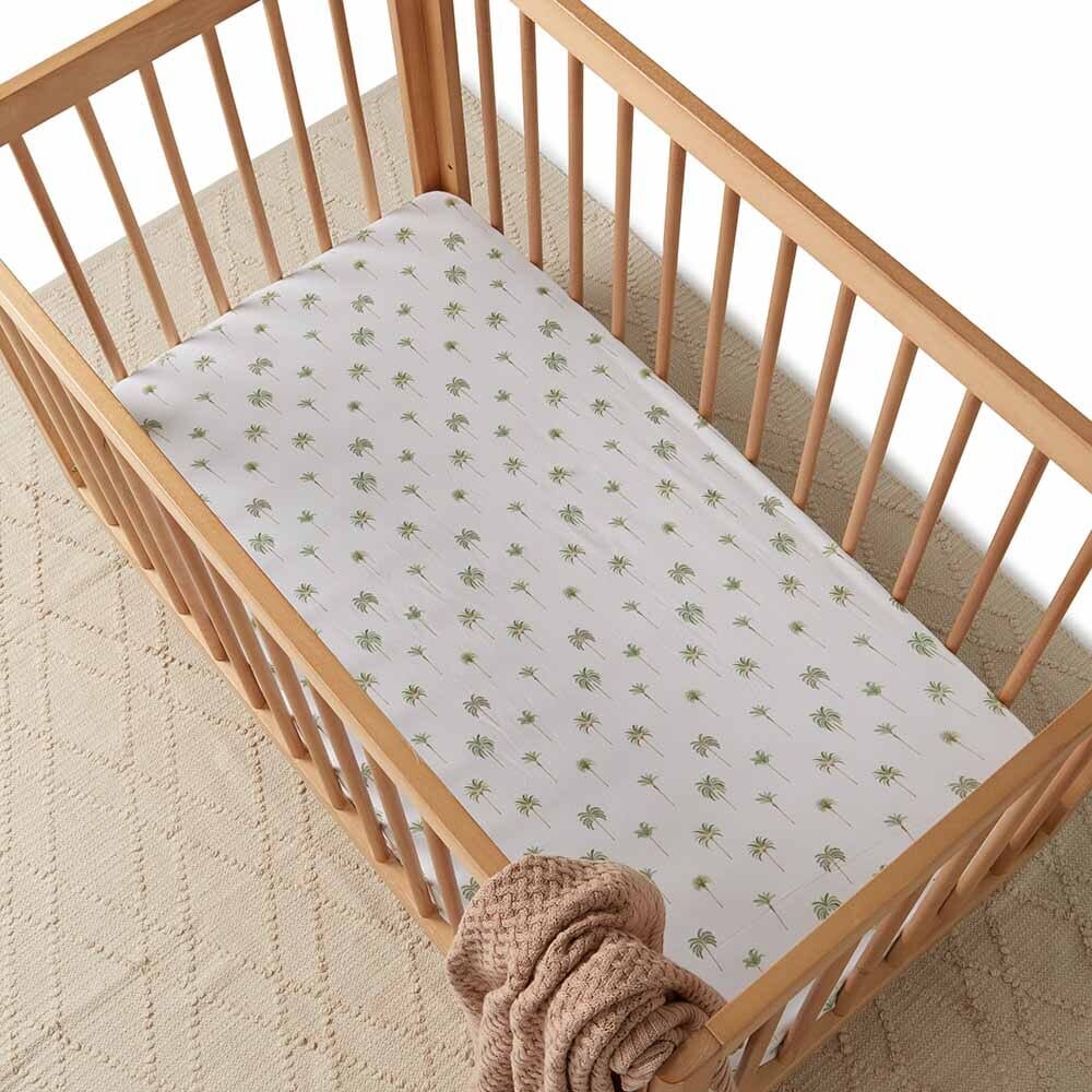 Fitted Cot Sheet - Green Palm Cot Sheet Snuggle Hunny Kids 