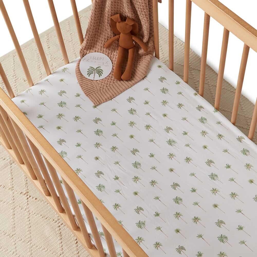 Fitted Cot Sheet - Green Palm Cot Sheet Snuggle Hunny Kids 