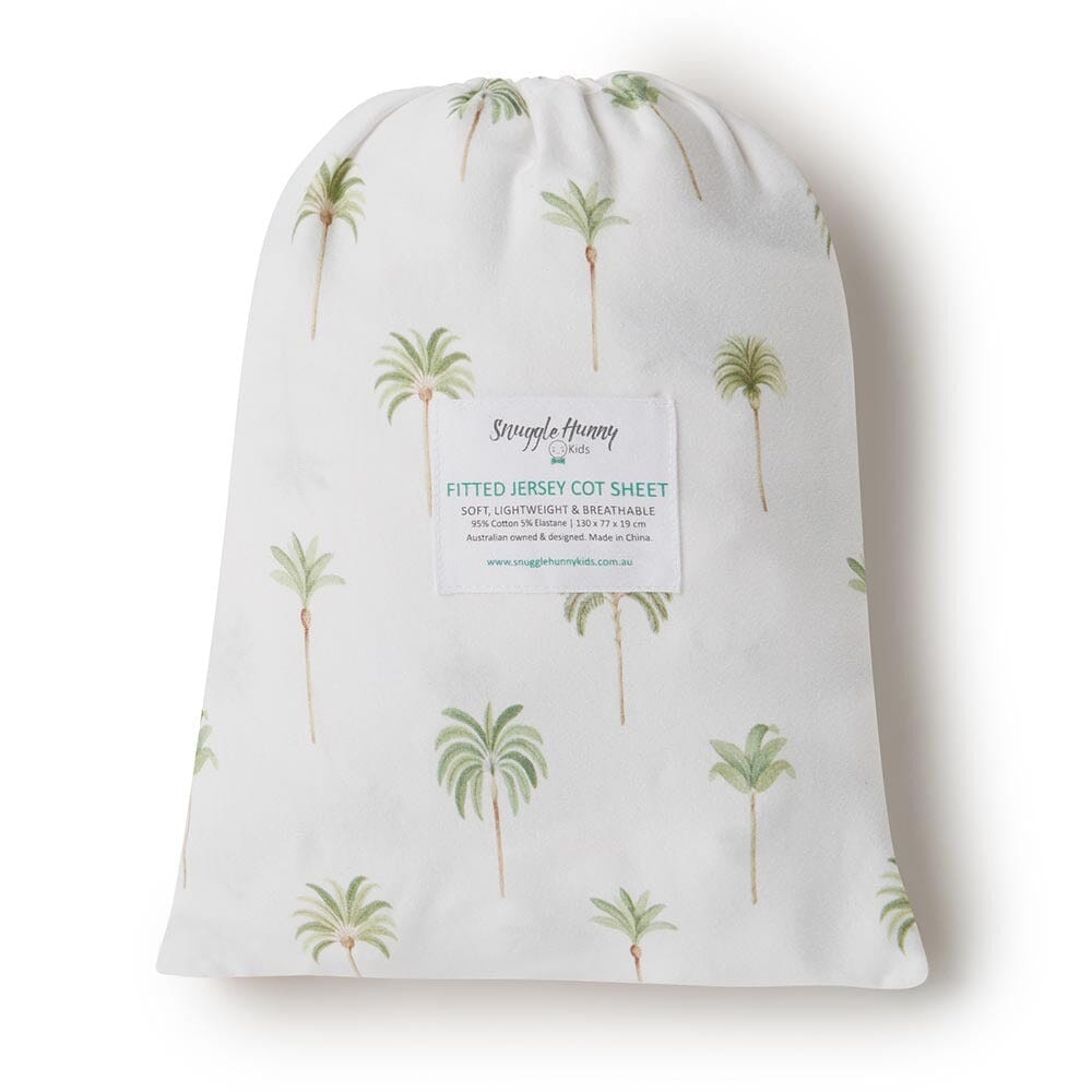 Fitted Cot Sheet - Green Palm Cot Sheet Snuggle Hunny Kids 