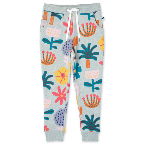 Minti Floral Garden Trackies - Grey Marle