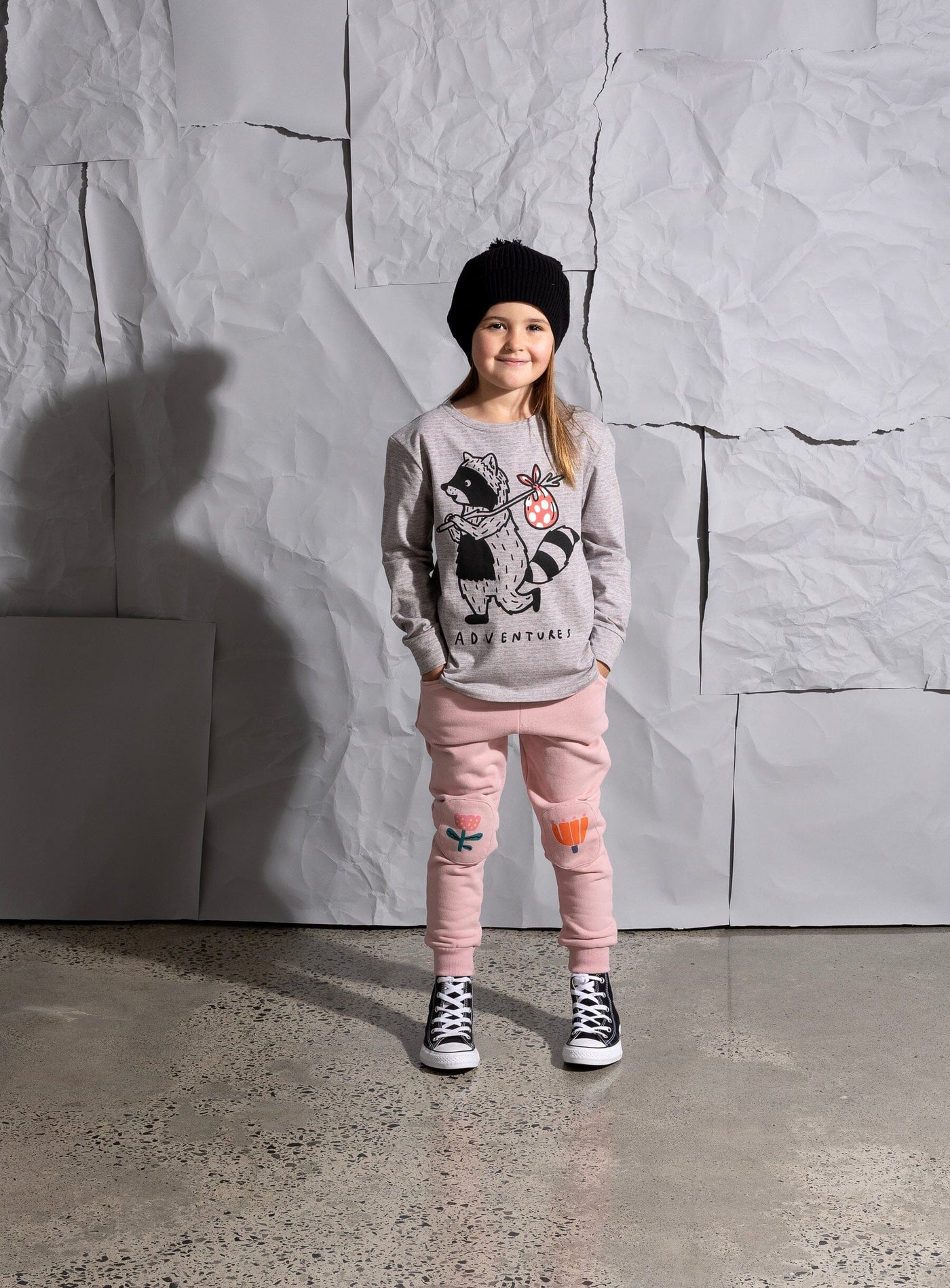 Flower Patch Furry Trackies - Muted Pink Trackpants Minti 