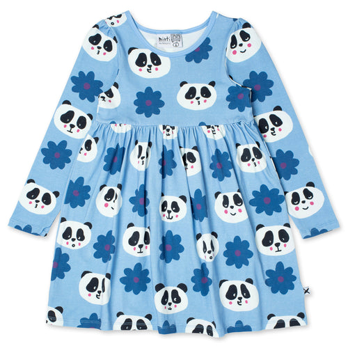 Minti Flowers And Pandas Dress - Light Blue