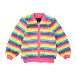 Rock Your Baby - Fluorescent Stripe Faux Fur Jacket