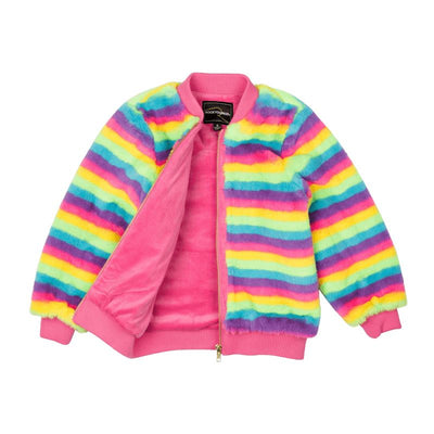 Fluorescent Stripe Faux Fur Jacket Jacket Rock Your Baby 