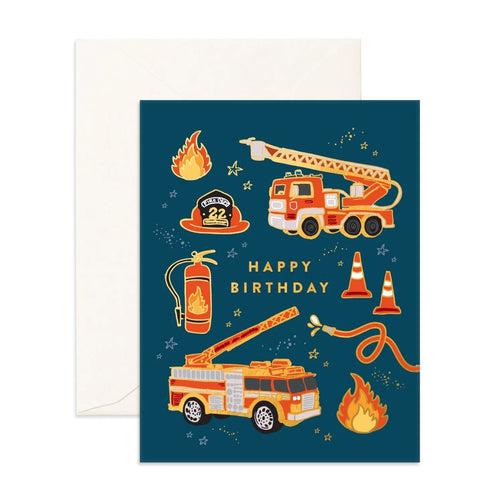 Fox & Fallow Greeting Card - Birthday Fire Trucks