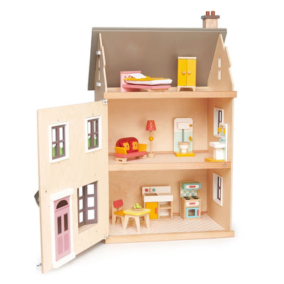 Foxtail Villa Wooden Doll House with Furniture Doll Tender Leaf Toys 