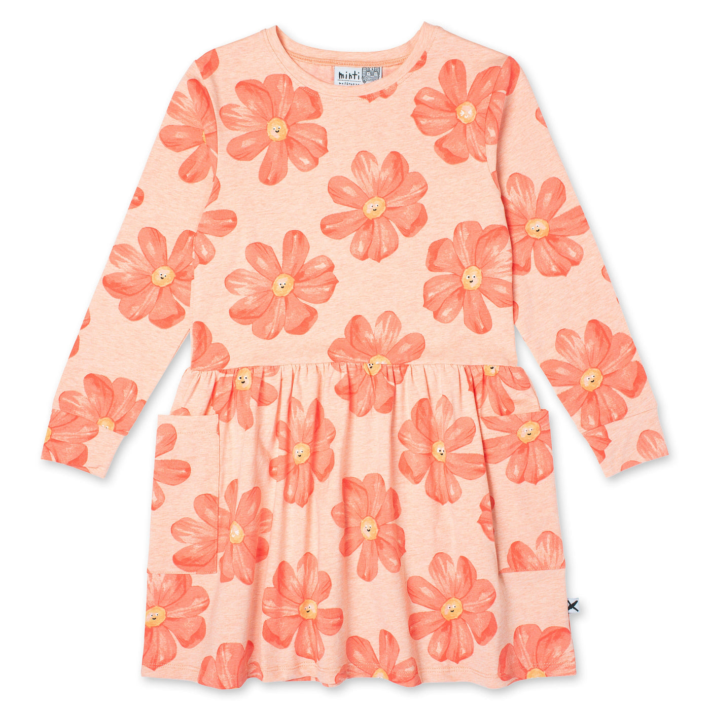 Friendly Flower Dress - Peach Marle Long Sleeve Dress Minti 