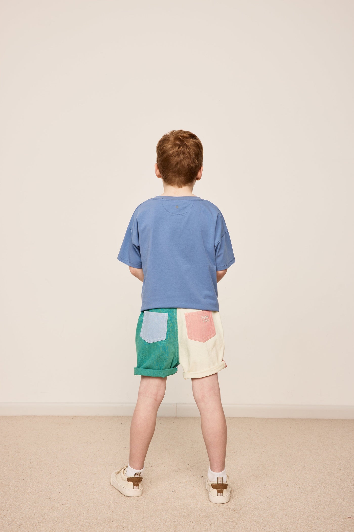 Goldie & Ace Denim Colour Block Shorts - Green Ivory Rust Shorts Goldie & Ace 