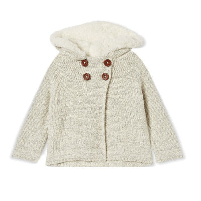 Hooded Baby Knit Jacket- Natural Fleck Jackets Milky 