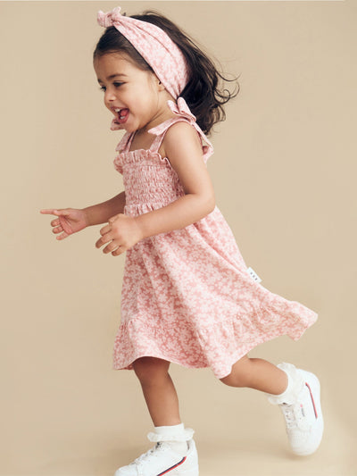 Huxbaby Smile Floral Shirred Dress HB121S23 Sleeveless Dress Huxbaby 