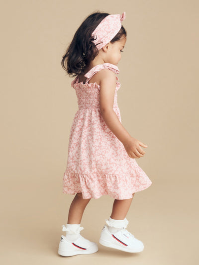 Huxbaby Smile Floral Shirred Dress HB121S23 Sleeveless Dress Huxbaby 