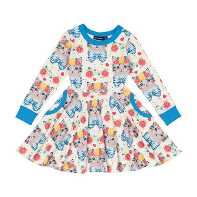 Kitty Cats LS Waisted Dress Long Sleeve Dress Rock Your Baby 