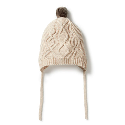 Knitted Cable Bonnet - Oatmeal Melange Beanies Wilson & Frenchy 