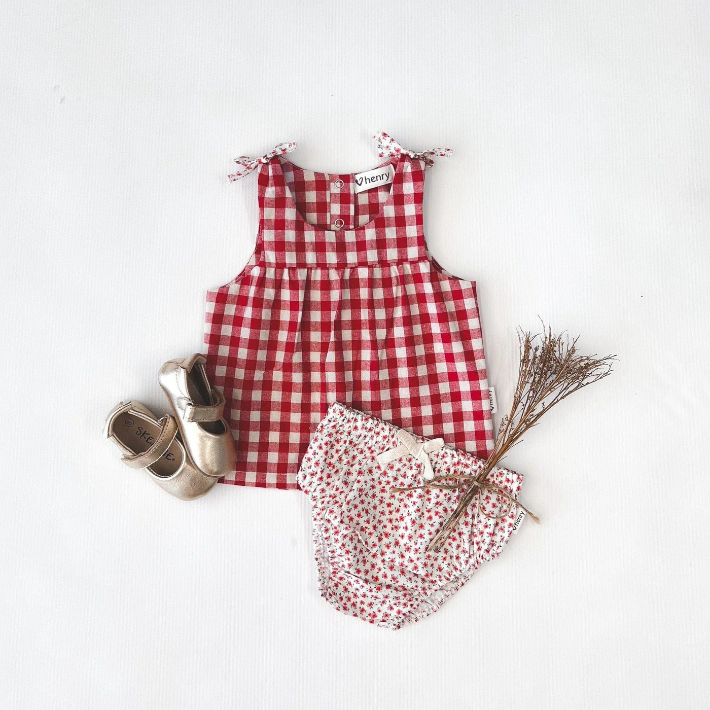 Love Henry Baby Amelia Top - Red Check Short Sleeve Top Love Henry 