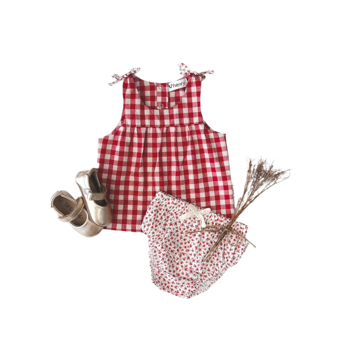 Love Henry Baby Amelia Top - Red Check Short Sleeve Top Love Henry 