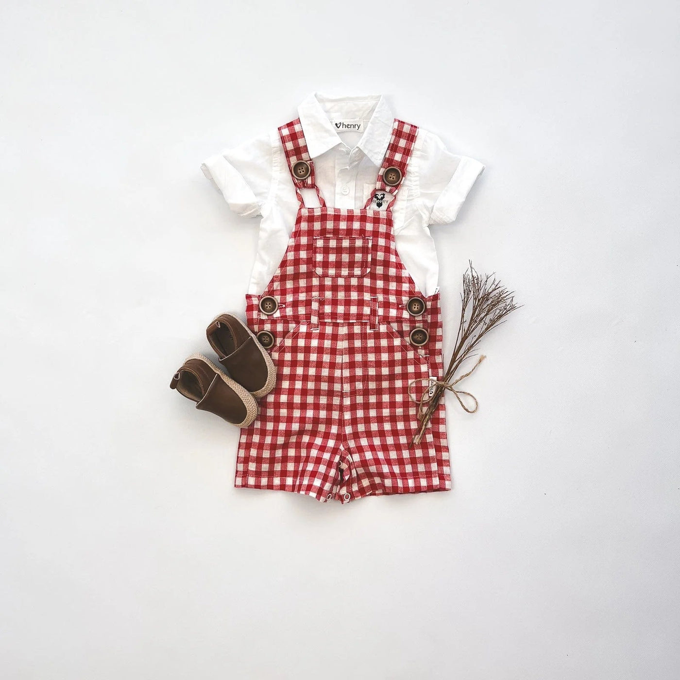 Love Henry Baby Ned Dungaree - Red Check Overalls Love Henry 