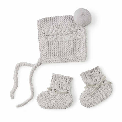 Merino Wool Bonnet & Booties - Grey Booties Snuggle Hunny Kids 