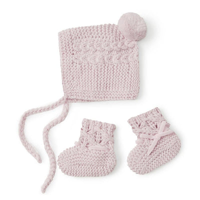 Merino Wool Bonnet & Booties - Pink Booties Snuggle Hunny Kids 
