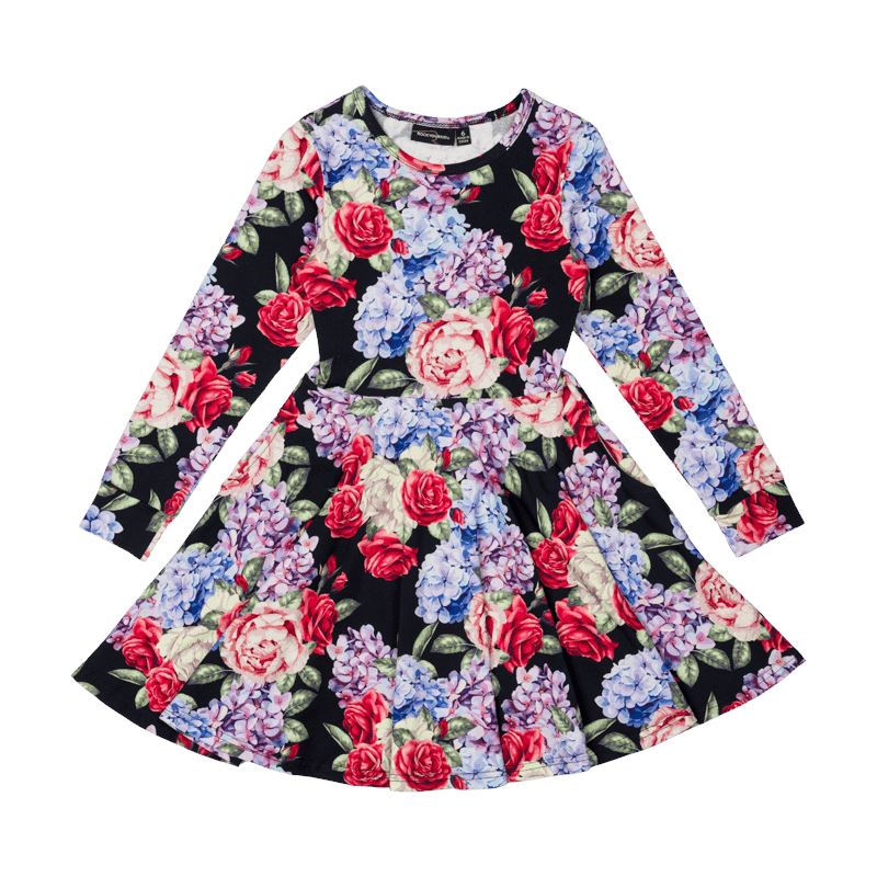 Midnight Florals Long Sleeve Waisted Dress Long Sleeve Dress Rock Your Baby 